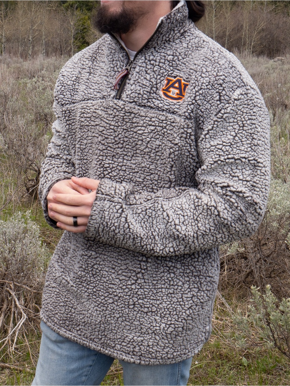 Auburn Grey Sherpa Quarter-Zip Pullover Jacket